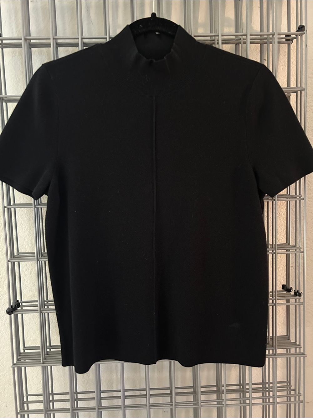 Saks Fifth ave Women Black Short-Sleeve Mock Neck Shirt